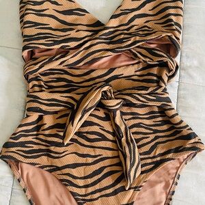 Aerie Tan and Black Tiger Stripe One Piece Swimsuit